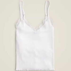 NWT J.Crew White Ribbed Lace Trim Tank Camisole Size M